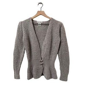 Andrew St. John Fuzzy Open Front Peplum Fitted Sweater Size Small